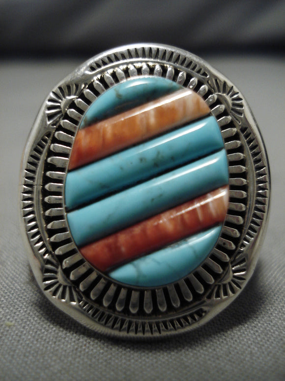 Amazing Vintage Native American Navajo Turquoise Sterling Silver Eddy Chaco Ring-Nativo Arts