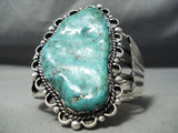 One Of The Craziest Vintage Native American Navajo Big Turquoise Sterling Silver Flank Bracelet-Nativo Arts