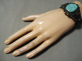 One Of Best Vintage Native American Navajo Sterling Silver Coil Carico Lake Turquoise Bracelet-Nativo Arts