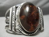 Heavy Heavy Vintage Native American Navajo Amber Sterling Silver Bracelet Cuff Old-Nativo Arts