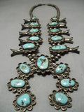 Huge Vintage Native American Navajo Turquoise Sterling Silver Squash Blossom Necklace Old-Nativo Arts