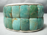 Huge Heavy Native American Rectangle Green Turquoise Sterling Silver Bracelet-Nativo Arts