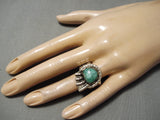 Marvelous Vintage Native American Navajo Green Turquoise Sterling Silver Paw Native America Ring-Nativo Arts