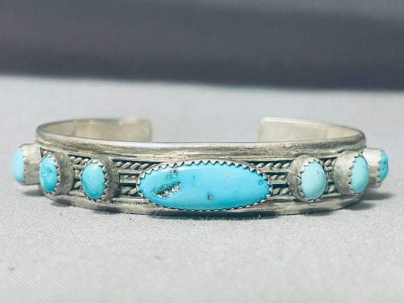 Breathtaking Vintage Native American Navajo Turquoise Row Sterling Silver Bracelet Cuff-Nativo Arts