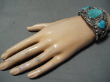 Museum Wide Vintage Native American Navajo Triple Turquoise Sterling Silver Bracelet Old-Nativo Arts