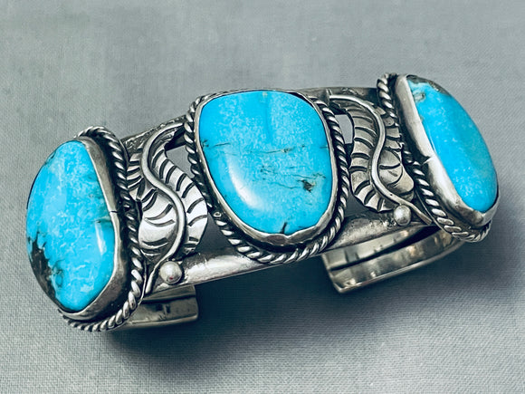 Astounding Vintage Native American Navajo Pilot Mountain Turquoise Sterling Silver Bracelet-Nativo Arts