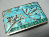Native American Detailed Signed Vintage Navajo Turquoise Sterling Silver Buckle-Nativo Arts