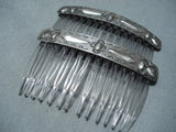 Exceptional Vintage Navajo Sterling Silver Hair Combs Set Native American Old-Nativo Arts