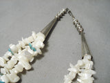 Amazing Vintage Native American Navajo Pearl Blue Turquoise Sterling Silver Necklace Old-Nativo Arts