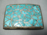 Early Vintage Native American Zuni Turquoise Inlay Sterling Silver Buckle Old-Nativo Arts