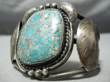 Huge Museum Vintage Native American Navajo Blue Gem Turquoise Sterling Silver Leaf Bracelet Old-Nativo Arts