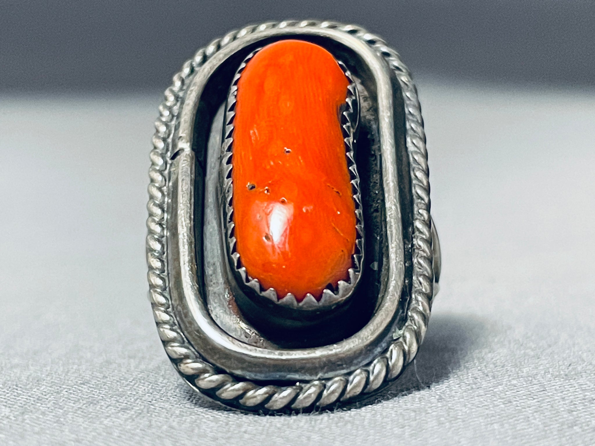 Huge Chunky Coral Vintage Native American Navajo Sterling Silver Ring ...