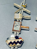 Important Vintage Native American Navajo Rug Sterling Silver Inlay Squash Blossom Necklace-Nativo Arts