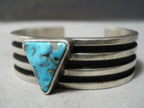 Deep Channels Vintage Native American Navajo Turquoise Sterling Silver Bracelet Old-Nativo Arts