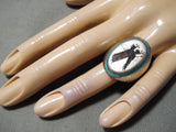Native American Amazing Vintage Cochiti Inlay Turquoise Eagle Sterling Silver Ring Old-Nativo Arts
