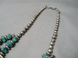 Authentic Vintage Native American Navajo Chunk Turquoise Sterling Silver Squash Blossom Necklace-Nativo Arts