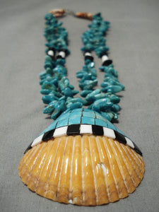 Intricate! Vintage Native American Navajo Santo Domingo Turquoise Inlay Sterling Silver Necklace-Nativo Arts