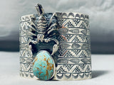 Rare San Felipe Signed Royston Turquoise Sterling Silver Scorpion Huge Cuff-Nativo Arts