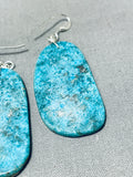 Native American Excellent Santo Domingo Old Kingman Turquoise Sterling Silver Earrings-Nativo Arts