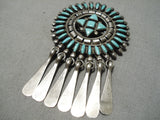 Striking Vintage Native American Zuni Blue Gem Turquoise Stelring Silver Pendant & Pin Old-Nativo Arts