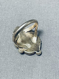 Hand Carved Leaf Turquoise Vintage Native American Navajo Sterling Silver Ring-Nativo Arts