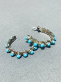 Wonderful Vintage Native American Zuni Sleeping Beauty Turquoise Sterling Silver Hoop Earrings-Nativo Arts