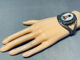 Signed Vintage Dancer Kachina Sterling Silver Native American Navajo Inlay Bracelet-Nativo Arts