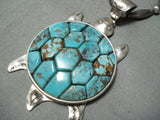 Colossal Turtle Vintage Native American Navajo Sterling Silver Inlaid Necklace-Nativo Arts