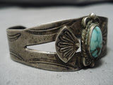 Earlier 1900's Vintage Native American Navajo Carico Lake Turquoise Sterling Silver Bracelet-Nativo Arts