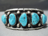 Tremendous Vintage Native American Zuni Kingman Turquoise Sterling Silver Bracelet Old-Nativo Arts