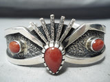 Rare Signed Navajo Native American Coral Sterling Silver Bracelet-Nativo Arts