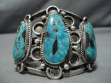 Superior Vintage Native American Navajo Carico Lake Turquoise Sterling Silver Bracelet Old Cuff-Nativo Arts