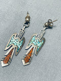 Authentic Thomas Singer Vintage Native American Navajo Turquoise Sterling Silver Earrings-Nativo Arts