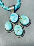 Breathtaking Vintage Native American Navajo 4 Morenci Kingman Turquoise Sterling Silver Necklace-Nativo Arts
