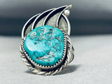 Authentic Vintage Native American Navajo Old Kingman Turquoise Sterling Silver Bear Paw Ring-Nativo Arts