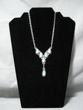 Detailed Vintage Native American Zuni Blue Gem Turquoise Inlay Sterling Silver Necklace-Nativo Arts