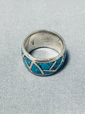 Thick Vintage Native American Navajo Turquoise Inlay Sterling Silver Ring Old-Nativo Arts