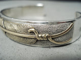 Heavy Vintage Native American Navajo Gold Sterling Silver Long Feather Bracelet-Nativo Arts