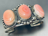 Spell-binding very rare Native American Navajo Pink Conch Sterling Silver Bracelet Signed-Nativo Arts