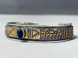 Signed Vintage Native American Navajo Black Onyx Sterling Silver Bracelet-Nativo Arts