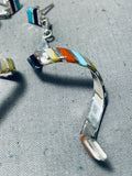 Extraordinary Native American Zuni Turquoise Inlay Sterling Silver Earrings-Nativo Arts