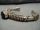 Important Vintage Native American Navajo 14k Gold Lapis Sterling Silver Bracelet Cuff Old-Nativo Arts