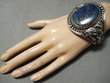 Native American Huge Towering Vintage Navajo Domed Lapis Sterling Silver Bracelet Old-Nativo Arts