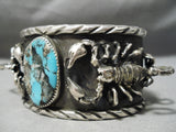 Crazy Scorpion Heavy Native American Navajo Sterling Silver Turquoise Bracelet Cuff-Nativo Arts