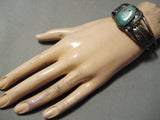 For Large Wrist Vintage Native American Navajo Royston Turquoise Leaf Sterling Silver Bracelet-Nativo Arts