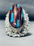 Best Native American Navajo Purple Shell Turquoise Huge Inlay Sterling Silver Ring-Nativo Arts