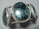 Signed Vintage Native American Navajo Variscite Sterling Silver Bracelet Old-Nativo Arts