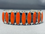 Signed Native American Navajo Coral Sterliing Silver Bracelet-Nativo Arts
