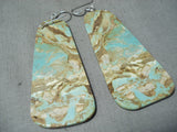 Native American Huge Royston Turquoise Slab Sterling Silver Earrings-Nativo Arts