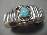 Detailed Vintage Native American Navajo Teadrop Turquoise Sterling Silver Bracelet Cuff Old-Nativo Arts